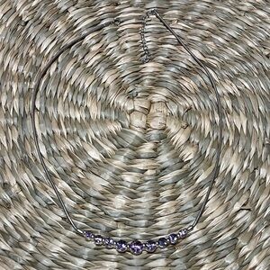 Silver omega chain collar necklace purple cubic zirconia